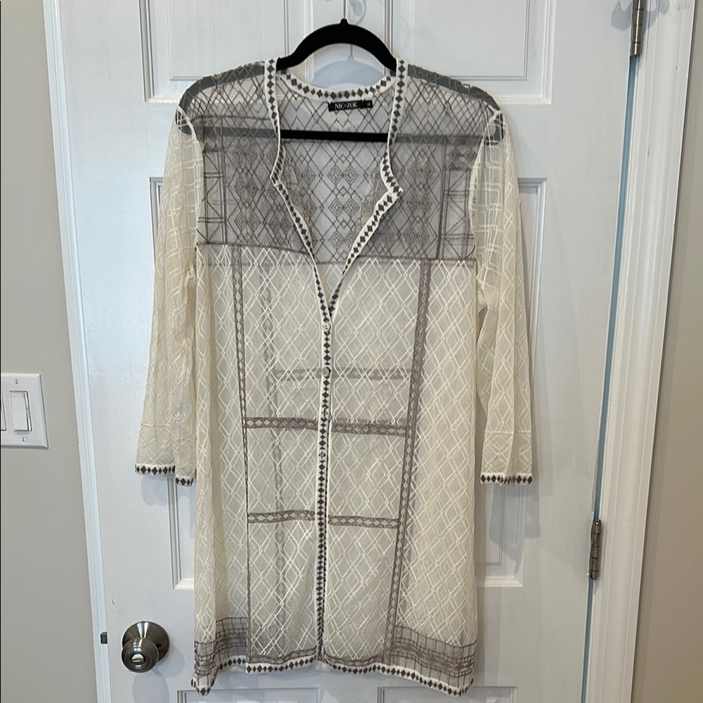 NIC+ZOE Sheer Cream and Brown Button Down Cardigan